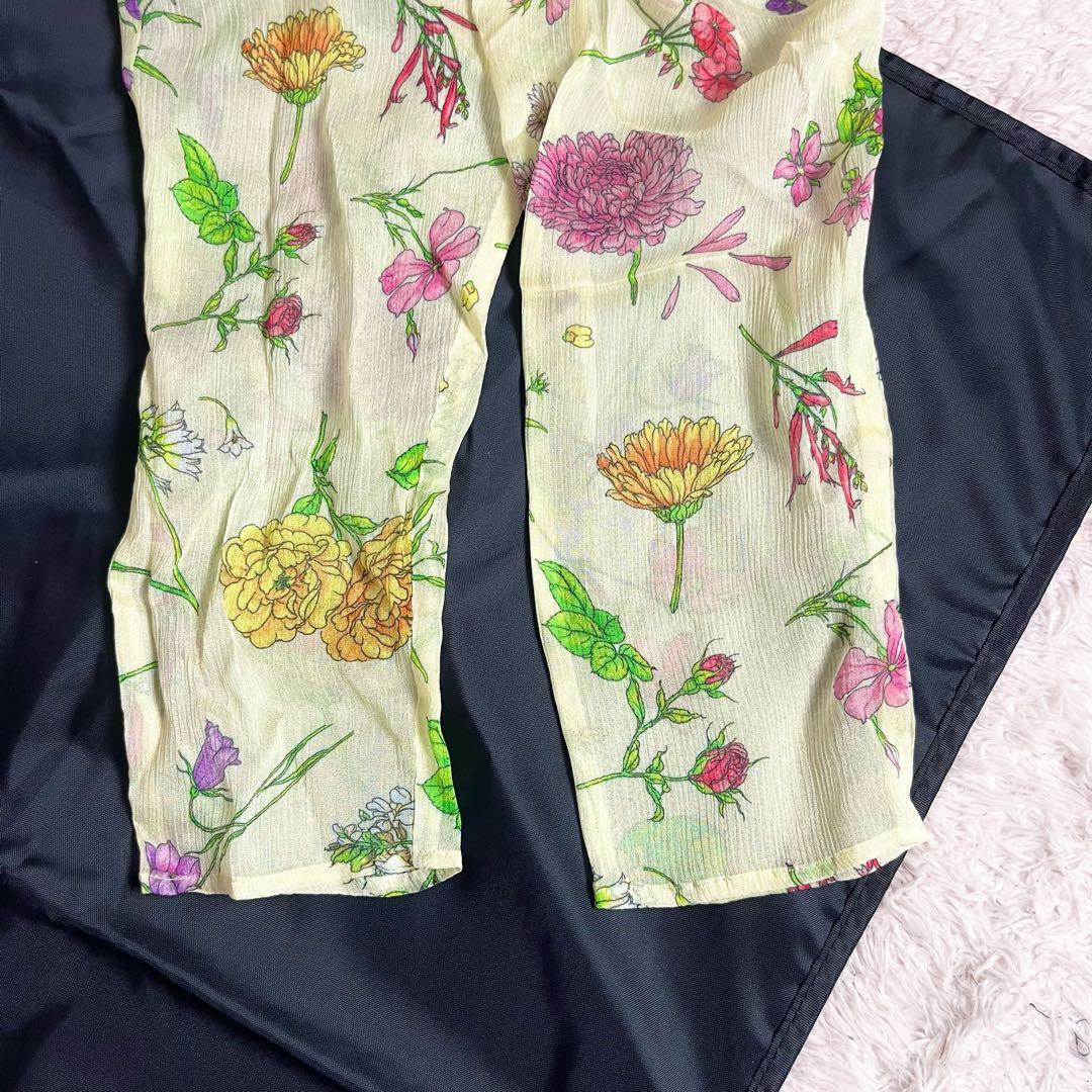 アナイ ロングワンピース 花柄 シフォン シースルー ベルト ホワイト M