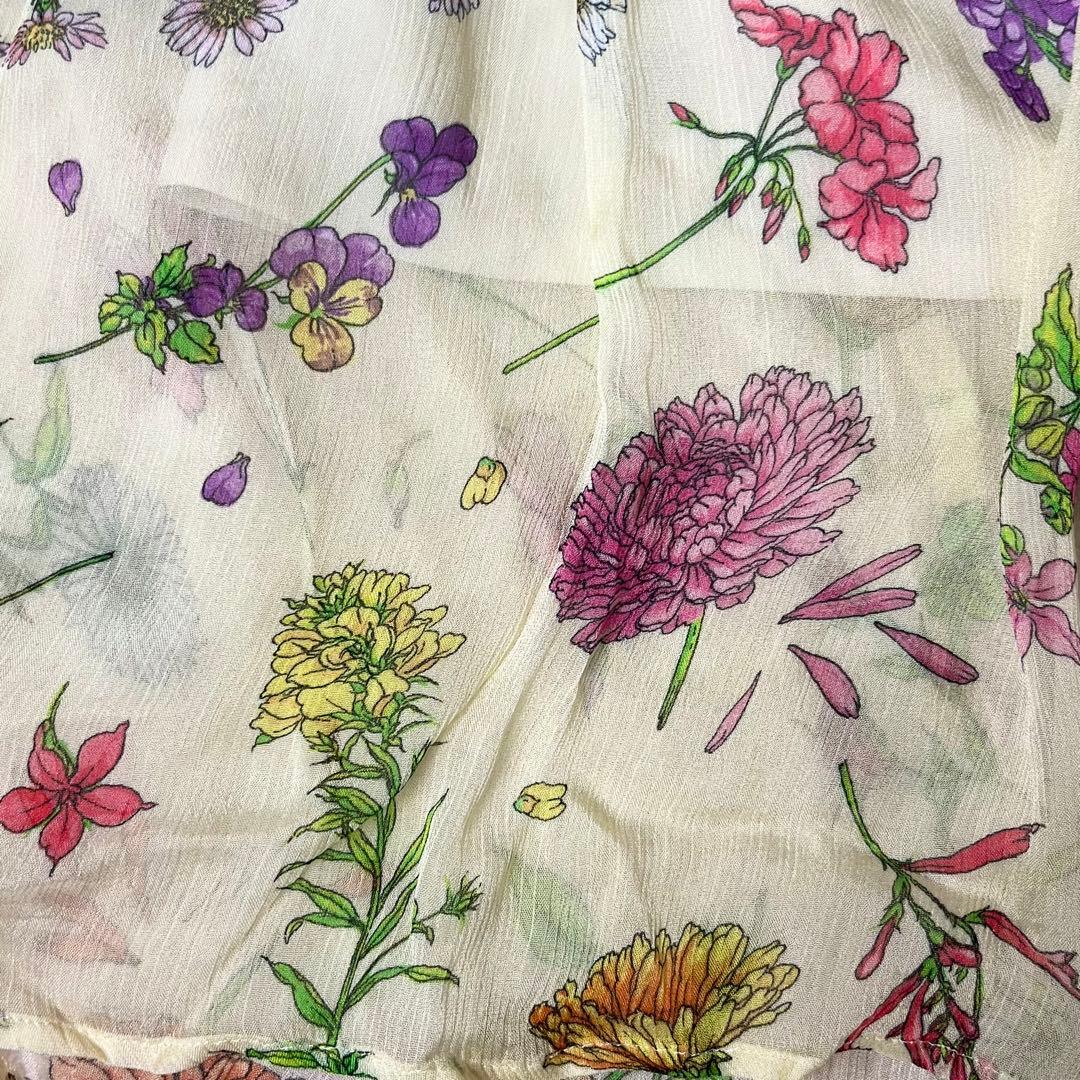 アナイ ロングワンピース 花柄 シフォン シースルー ベルト ホワイト M