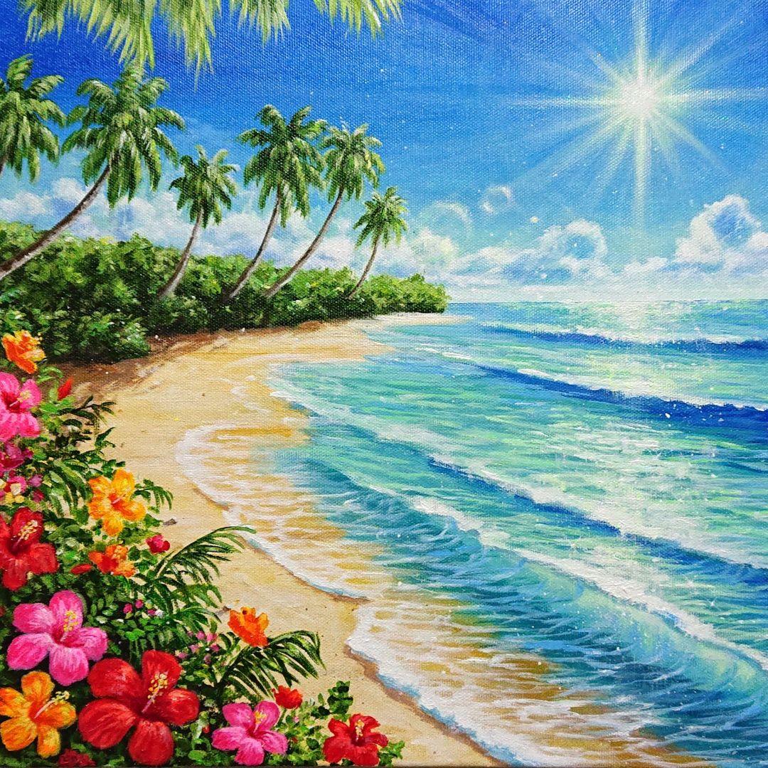 【ハイビスカス】アクリル画 F6 風景画 絵画
