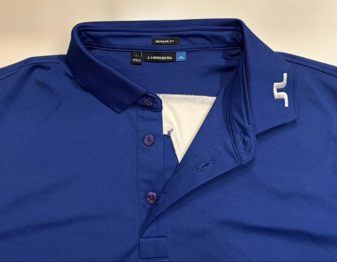 ジェイリンドバーグ　メンズ　4wayストレッチ　半袖　ポロシャツ　L ブルー