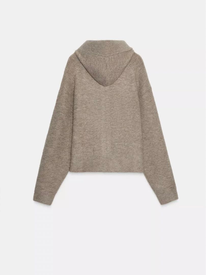 ZARA フード付きタイベルトニットカーディガン