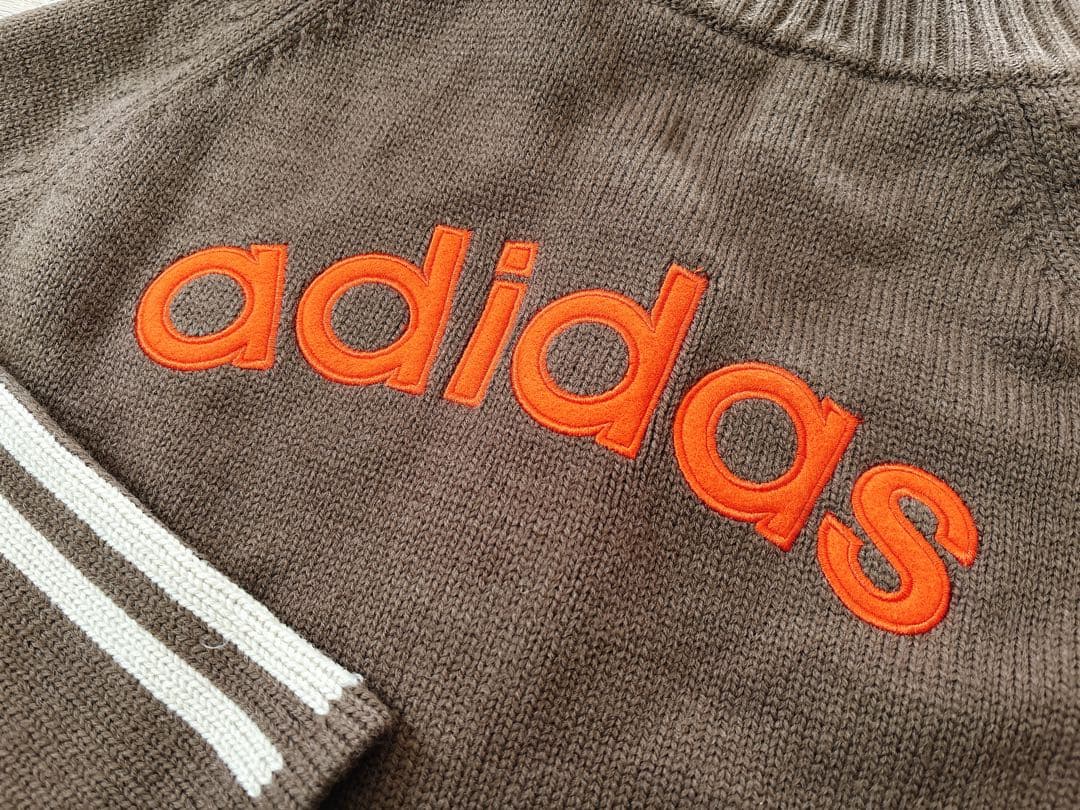 〈美品〉adidas アディダス ニットポンチョ 3本ライン L 茶 羽織り