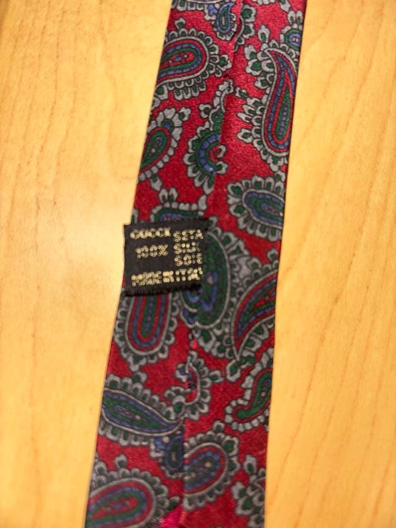 【超美品】GUCCI ペイズリー柄 シルクネクタイ ワインレッド レッド