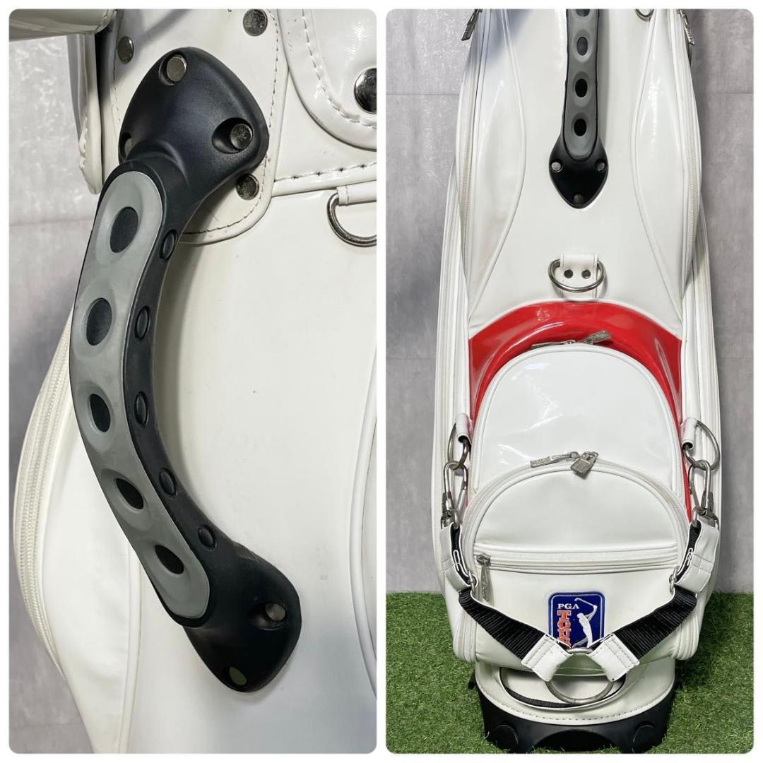PGA TOUR キャディバッグ ゴルフバッグ エナメル 3点式 ホワイト 良品