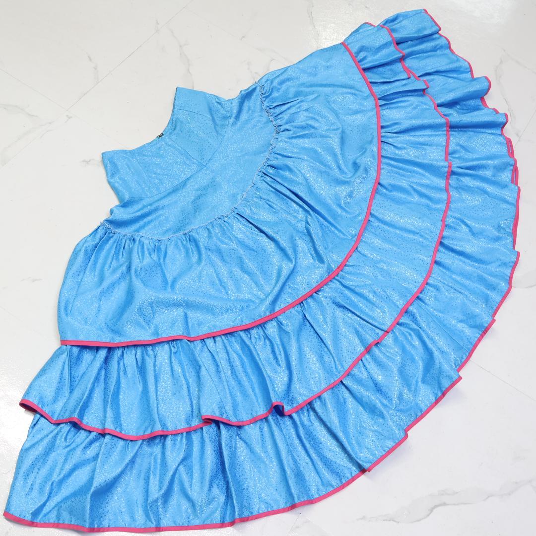 【美品 フラメンコ衣装】水色 ファルダ スカート ボランテ フリル ブルー
