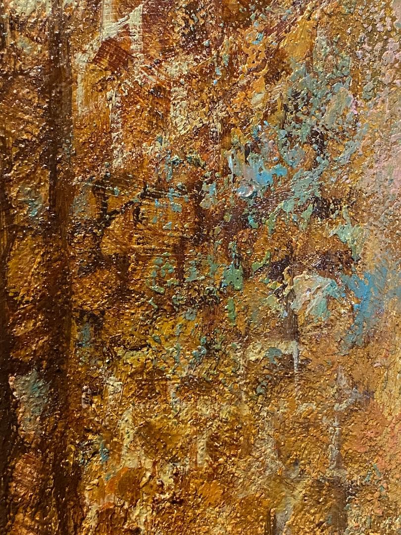 「真作」松尾洋明 「ヘブロンの街角」風景画　油彩画　額装　サイン有り　F4号