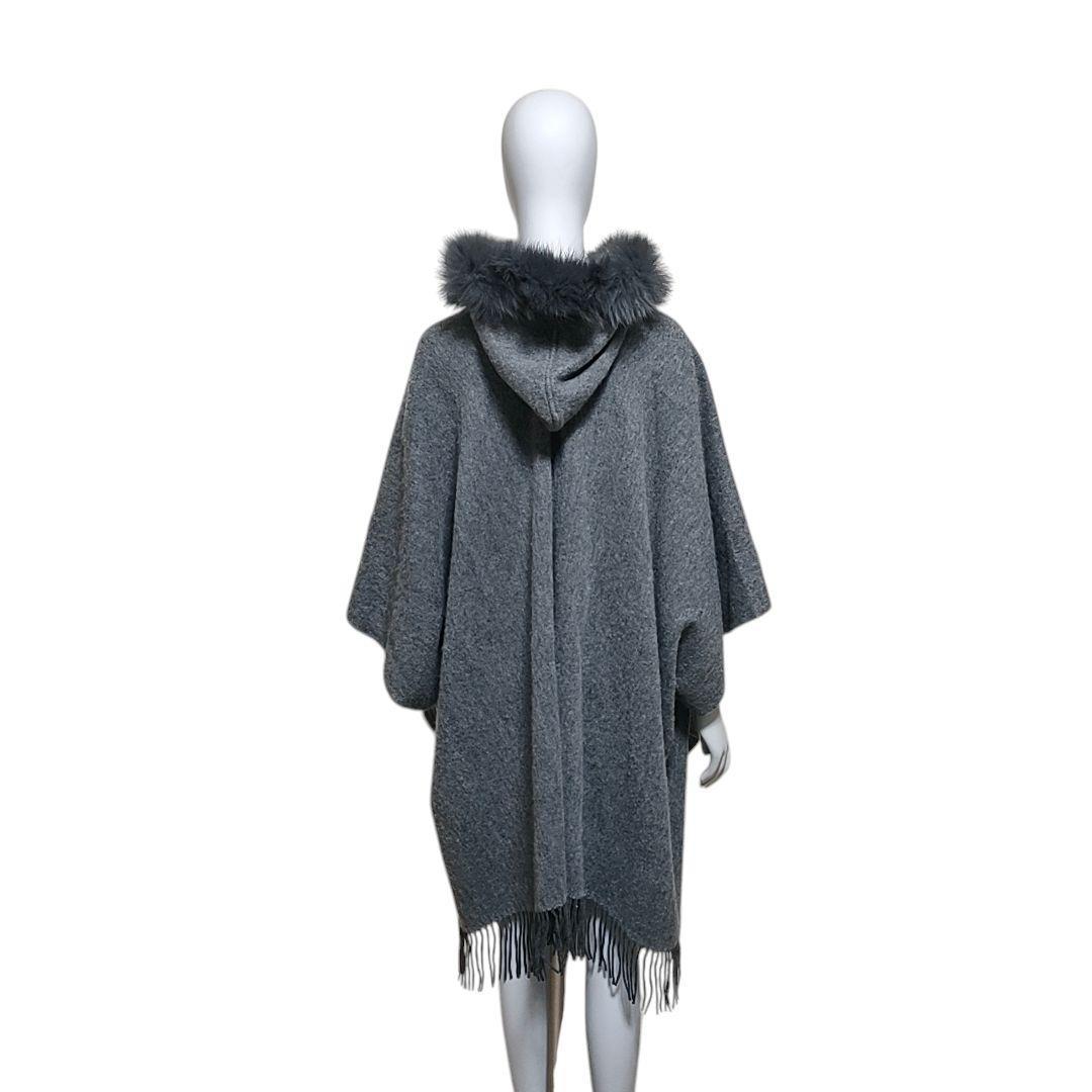 【新品・タグ付】カシミヤ100% フォックスファー ポンチョ ケープ グレー