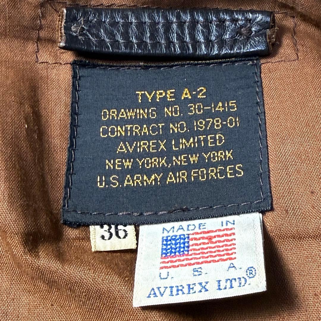 【USA製】80s AVIREX A-2 フライトレザージャケット S 短丈