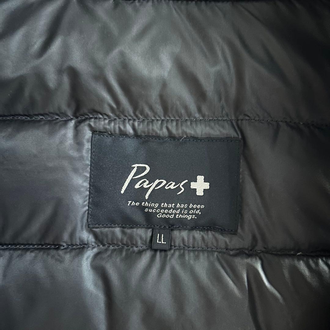 美品 papas ロゴワッペン付き ダウンベスト パパス LL