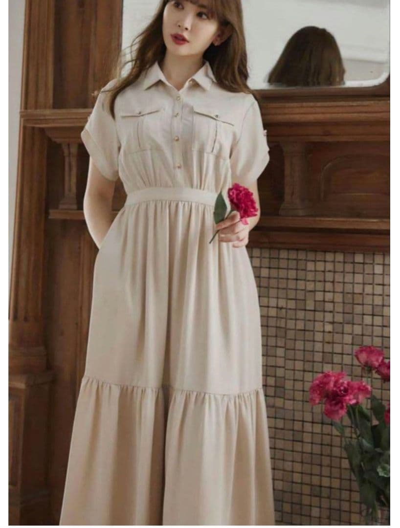 ワンピース herlipto Noble Shirt Dress nude beige S