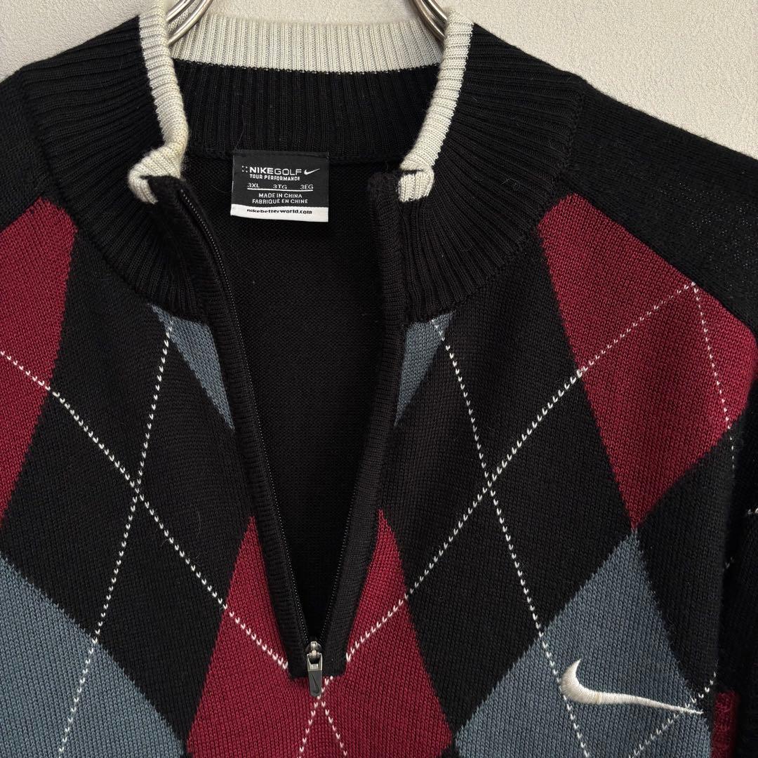 ナイキ NIKE golfゴルフ ハーフジップ セーター ニットダイヤ柄 3XL