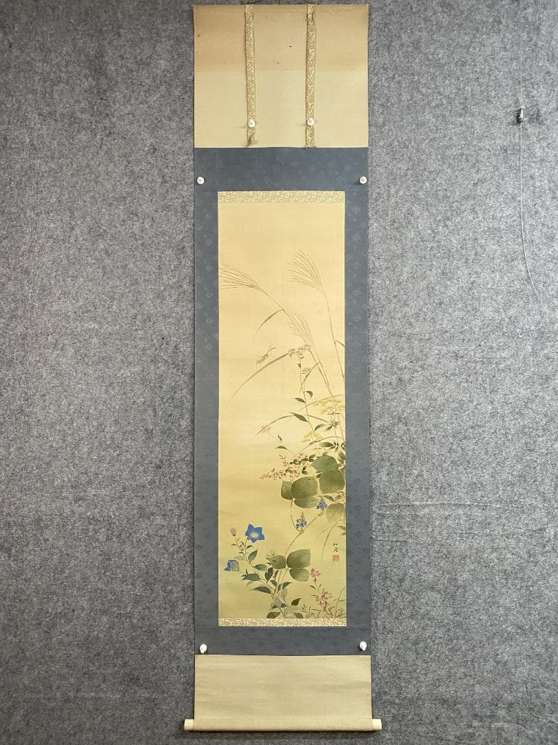 i*o様 松涛『秋乃七草』絹本 春景 花鳥図 日本画 絵画 掛軸25050713