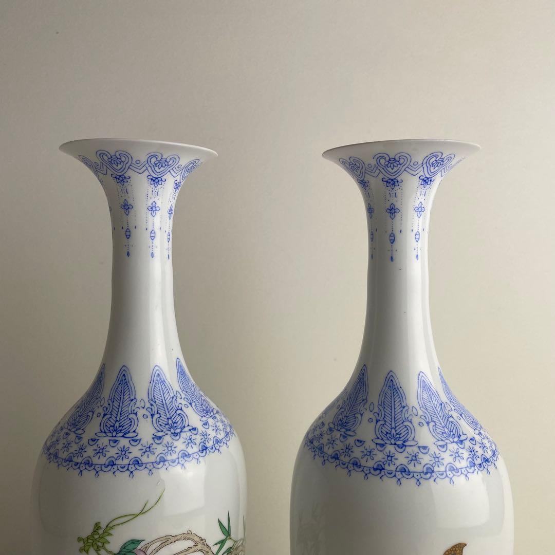 中国 美術 薄胎 花鳥 花瓶 景徳鎮製