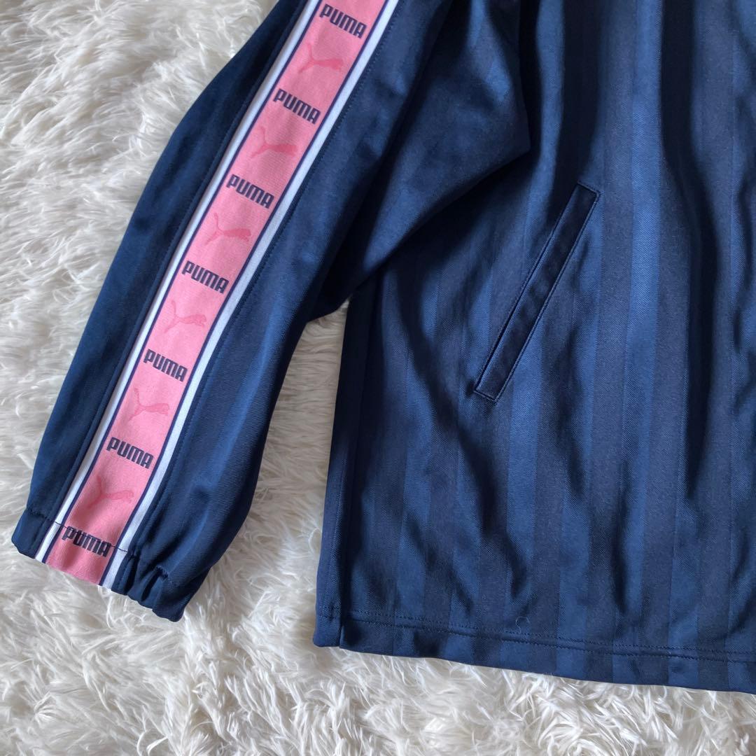 美品PUMA プーマ ジャージ テープロゴ ネイビー ピンク セットアップ 上下