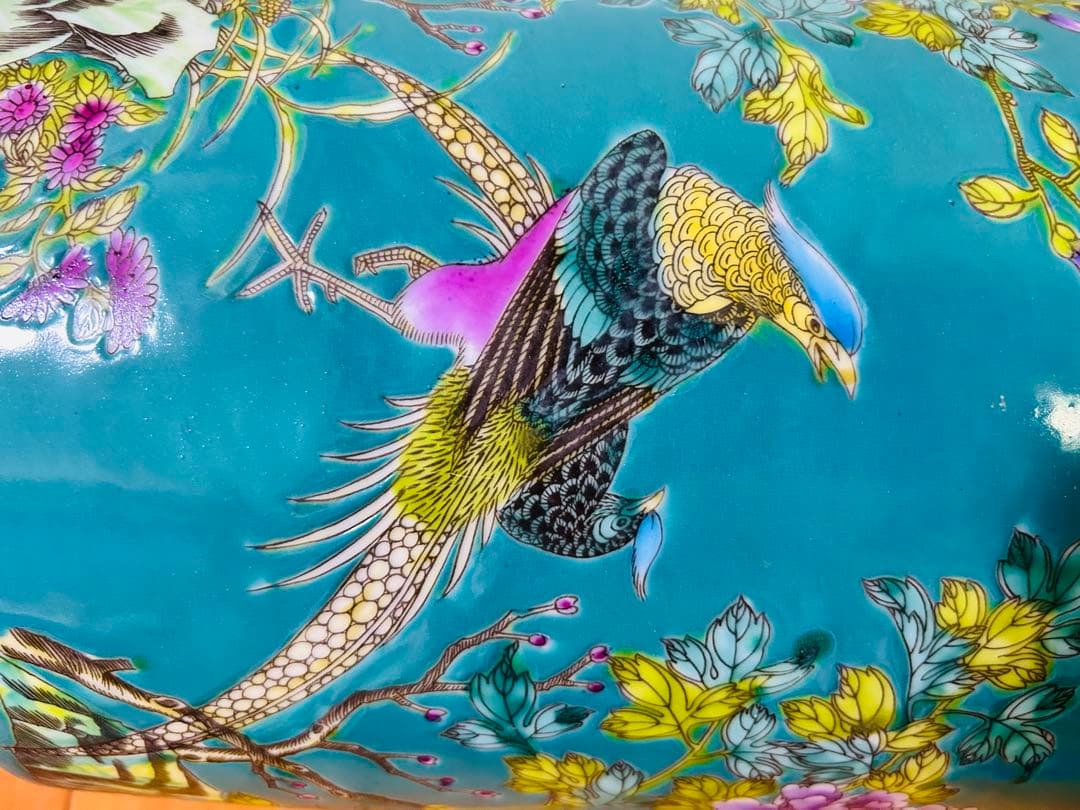 中国古美術/清時代大雅斋緑釉花鳥花卉文筆入【永慶長春】在銘