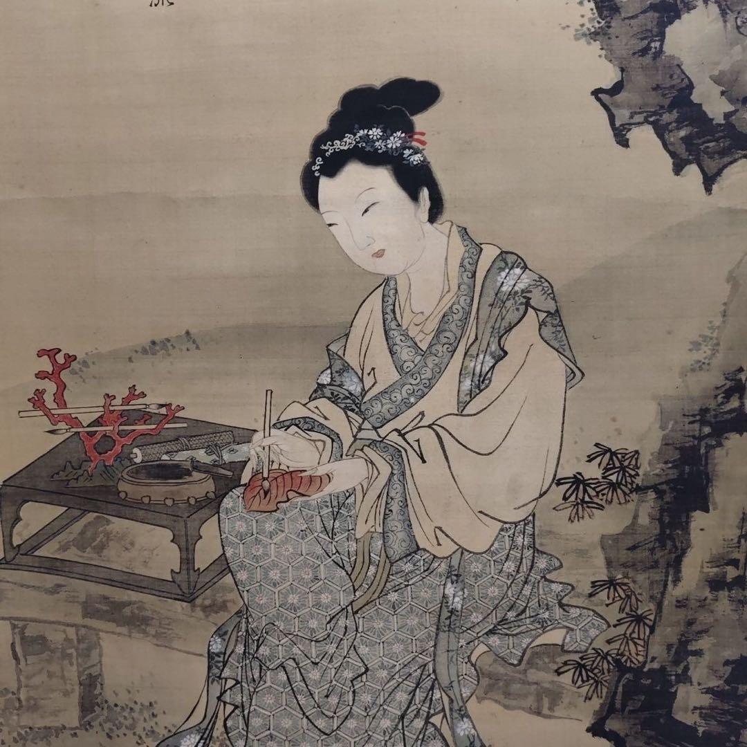唐寅 仕女図 掛軸 絹本 中堂 インテリア 和室 186×70cm