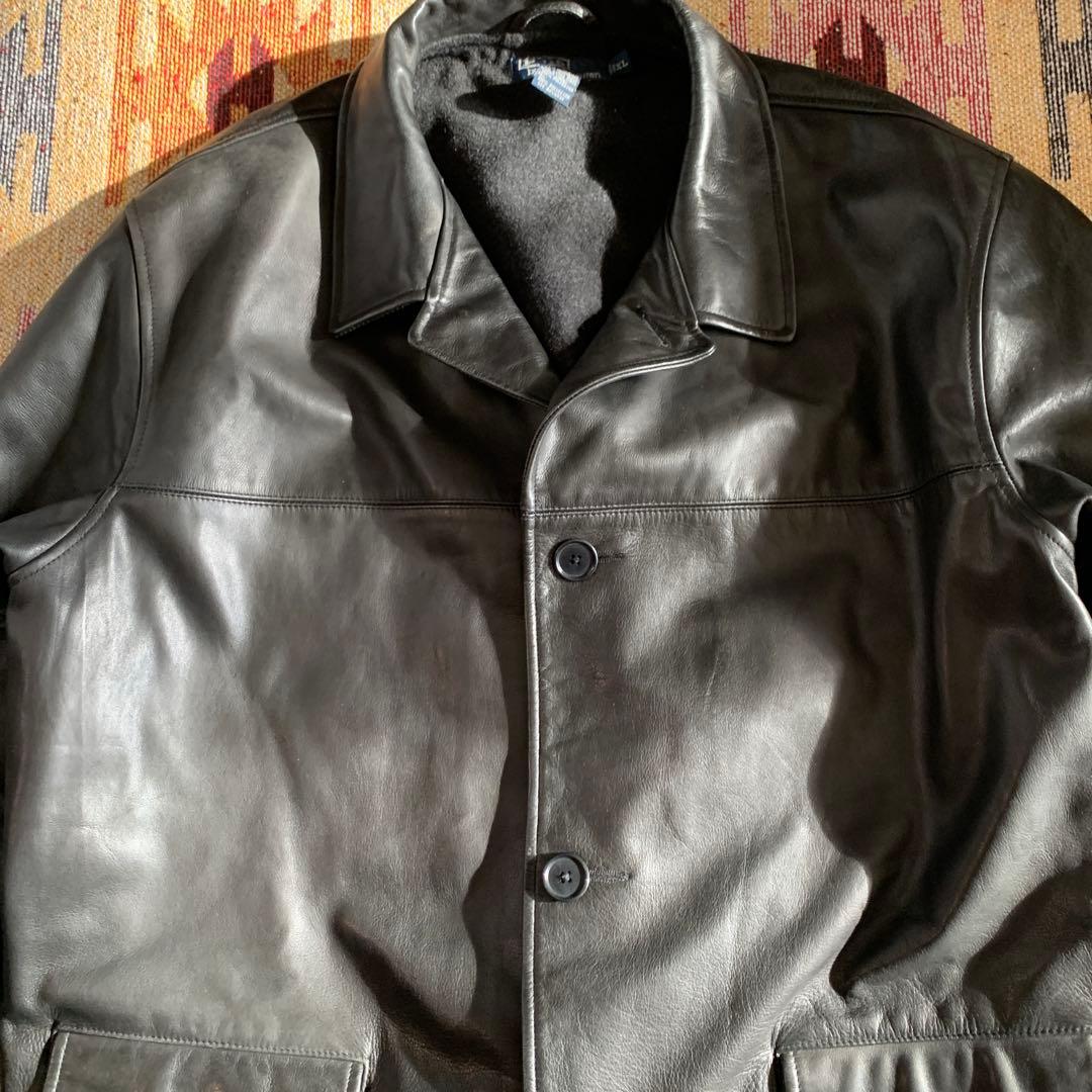 超スペシャル90s ラルフローレン レザー カーコート　XL ブラック 黒