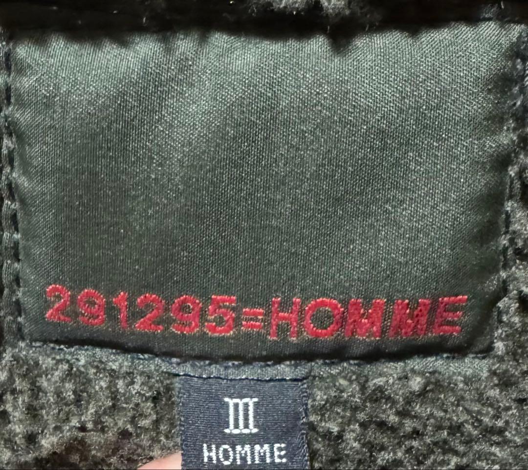 291295=HOMME 本革 W-ZIP 裏ボアブルゾン ブラウン サイズⅢ