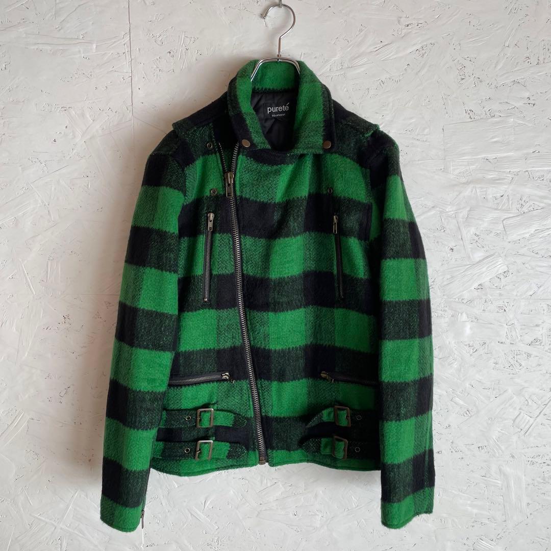 古着80s90s Vintageバッファローチェック柄ダブルライダースジャケット