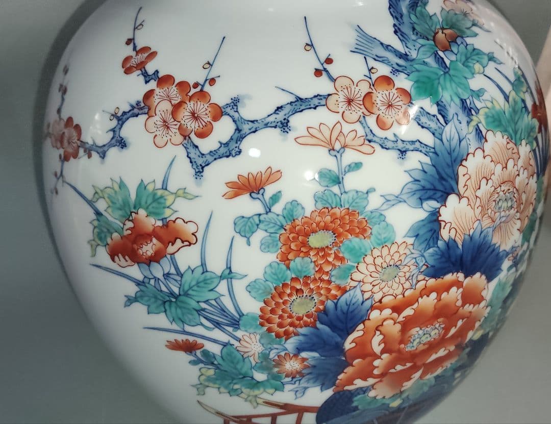 有田焼・伊万里焼・手書き御所車花絵花瓶