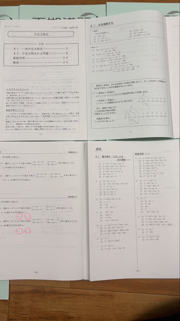 【SAPIX中学部】中２数学　MAIN SAPIX・春期講習・夏期講習・冬期講習
