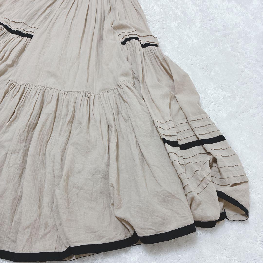 FRAY I.D ベージュ コットンギャザーニットワンピース マキシ丈
