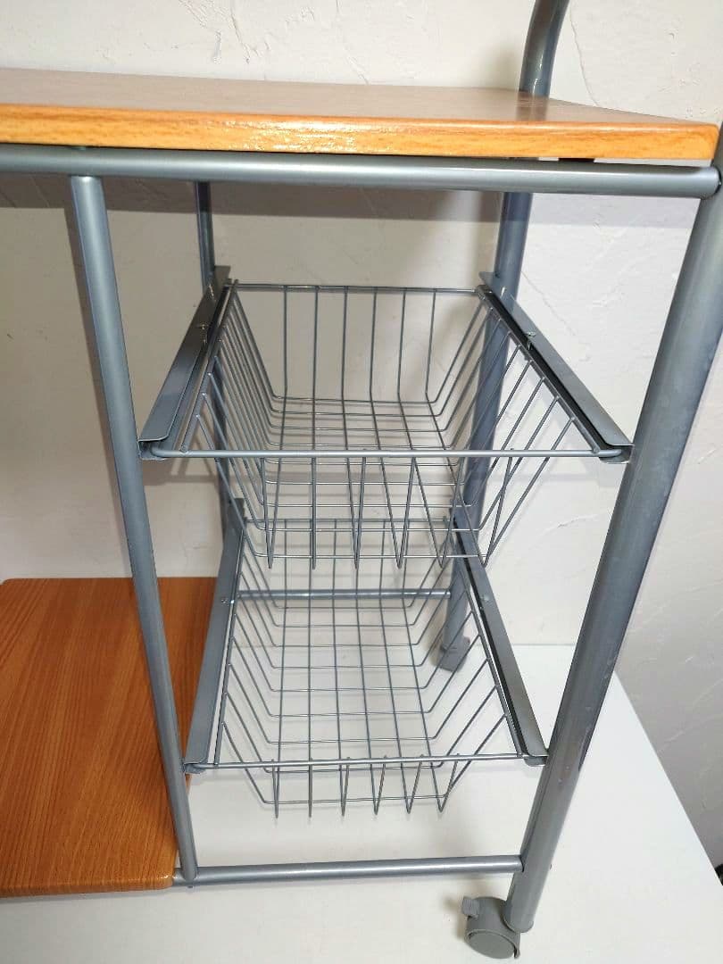 キャスター付きキッチンワゴン 2バスケット 台所 小物入れ 食器 皿 道具 工具
