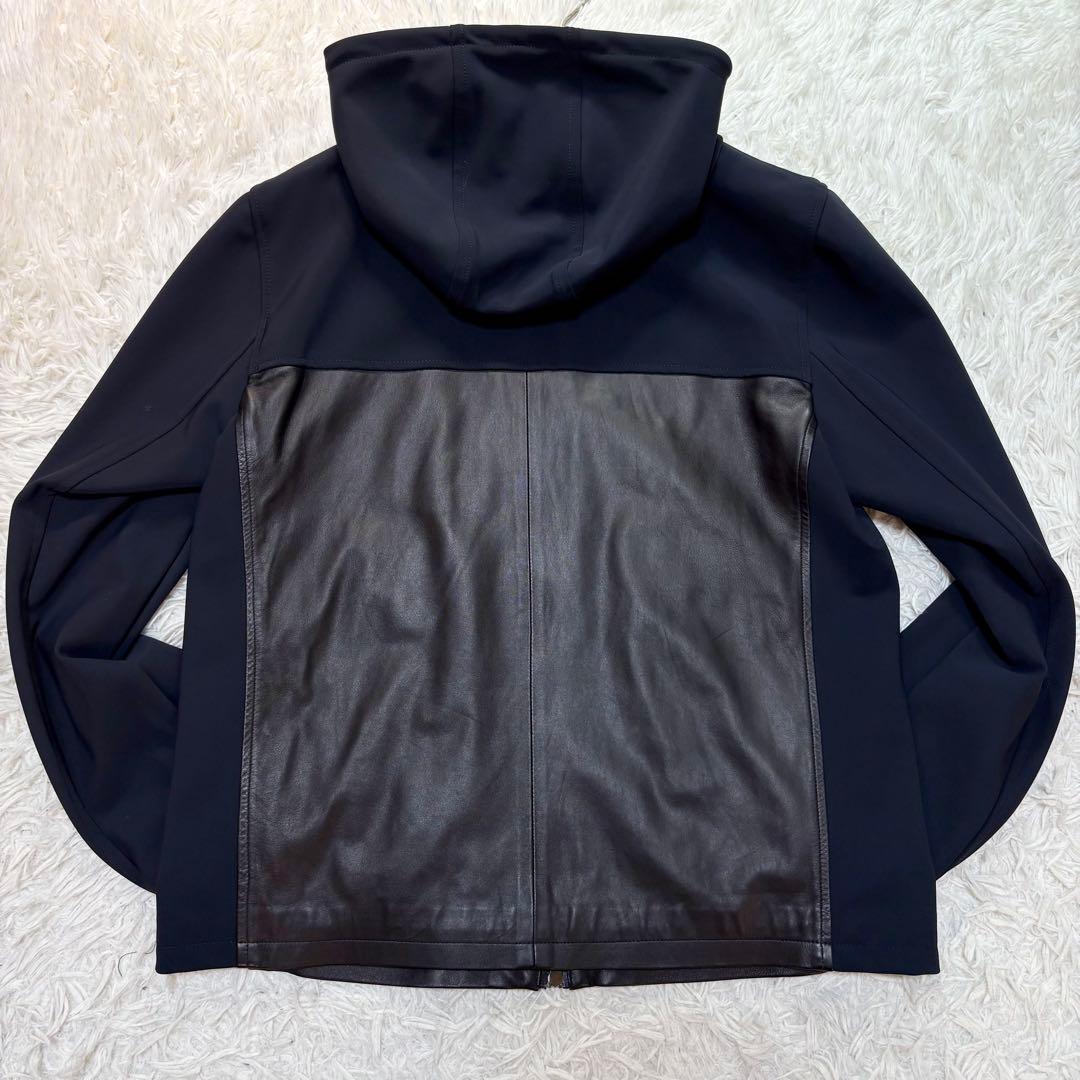 美品 エンメティ レザー 切替 パーカー 48