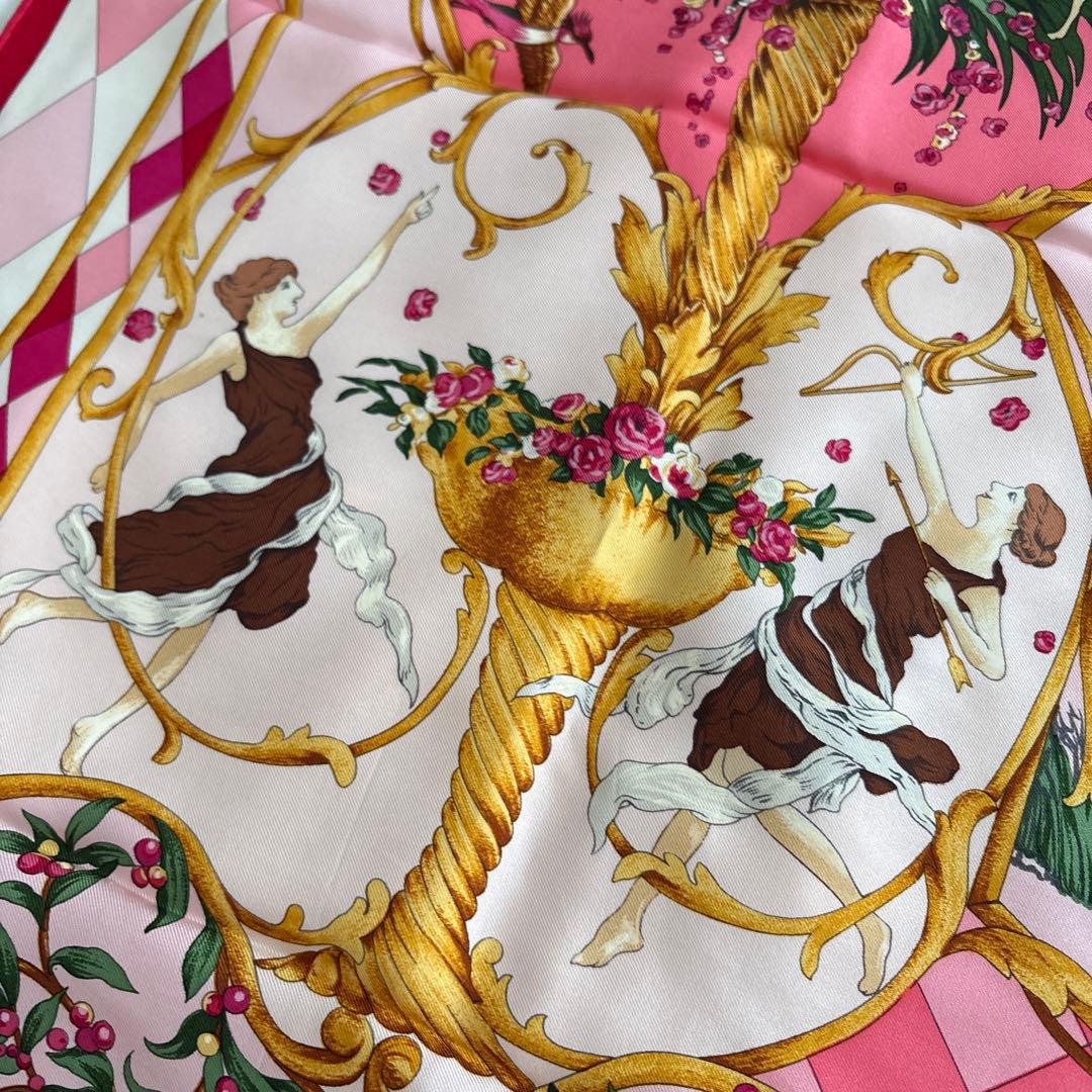 ROPE シルク　スカーフ　天使　動物　ロペ　絹　SILK ピンク系