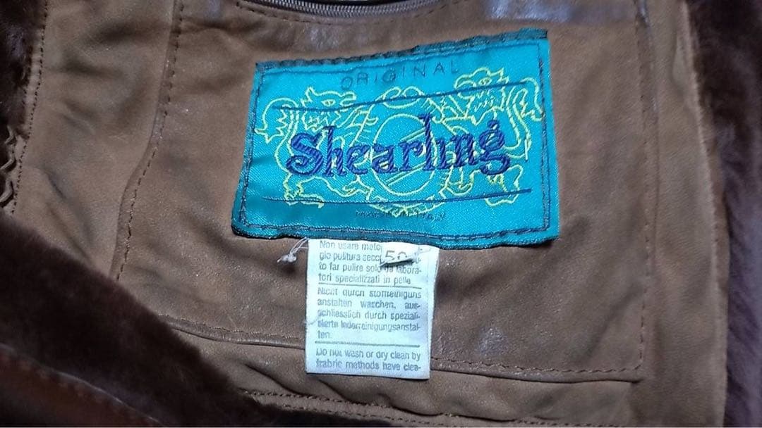 Shearling ファー付きブラウンレザーコート