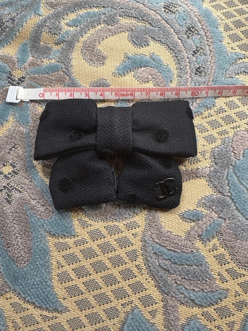CHANEL 黒 リボンヘアピン 約11cm x 7cm
