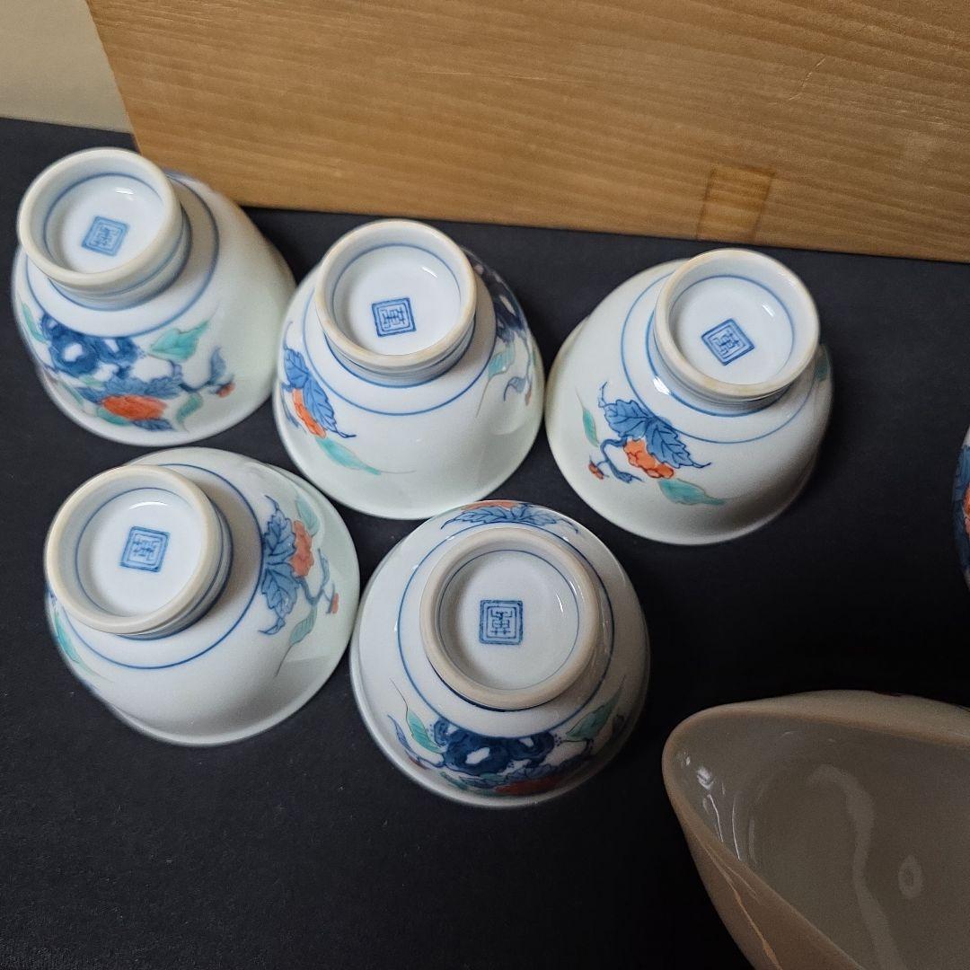 MAHO°❁ 畑萬陶苑　染錦岩牡丹絵　玉露茶器揃　煎茶器　ヴィンテージ