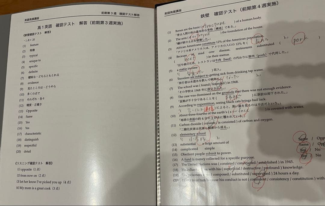 2022年鉄緑会高1英語授業プリント板書ノート発展演習鉄壁テストセット