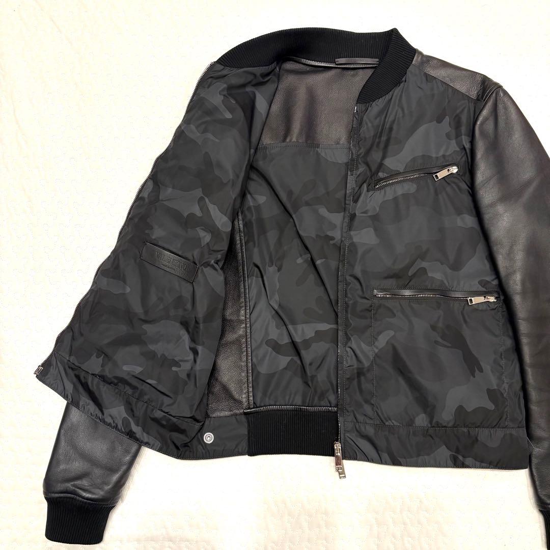 ☆美品☆VALENTINO ラムレザー ナイロン ブルゾン カモフラ柄 BLK