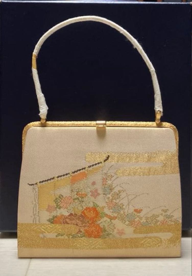《未使用》佐賀錦　草履バッグセット　花ぎおん　ゴールド