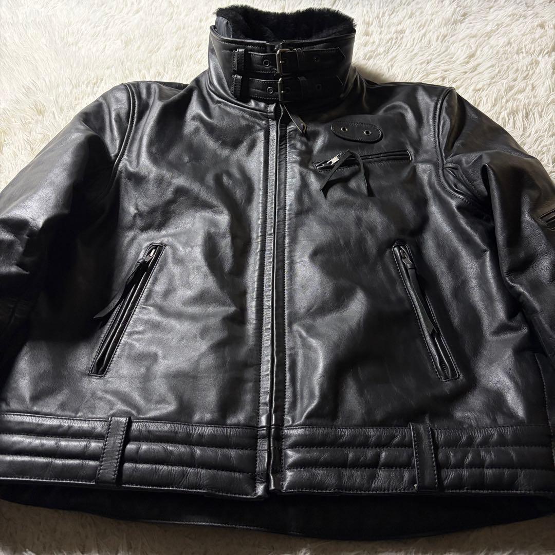 美品■リューグーレザーズ　ライダースジャケット　本革　ブラック　LL
