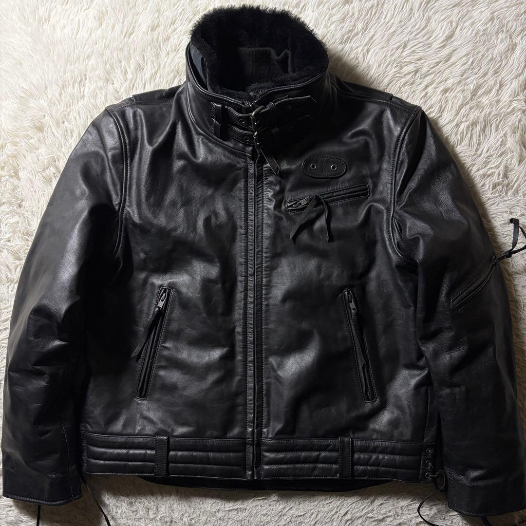 美品■リューグーレザーズ　ライダースジャケット　本革　ブラック　LL