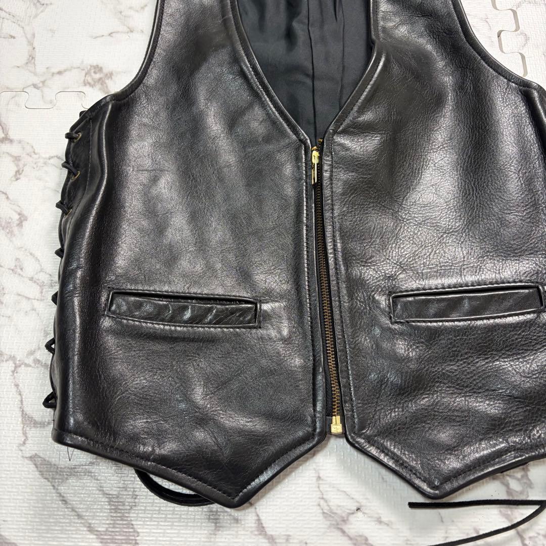 美品✨バンソン レザーベスト 38size 黒 ゴールデンサイズ 牛革 ジップ