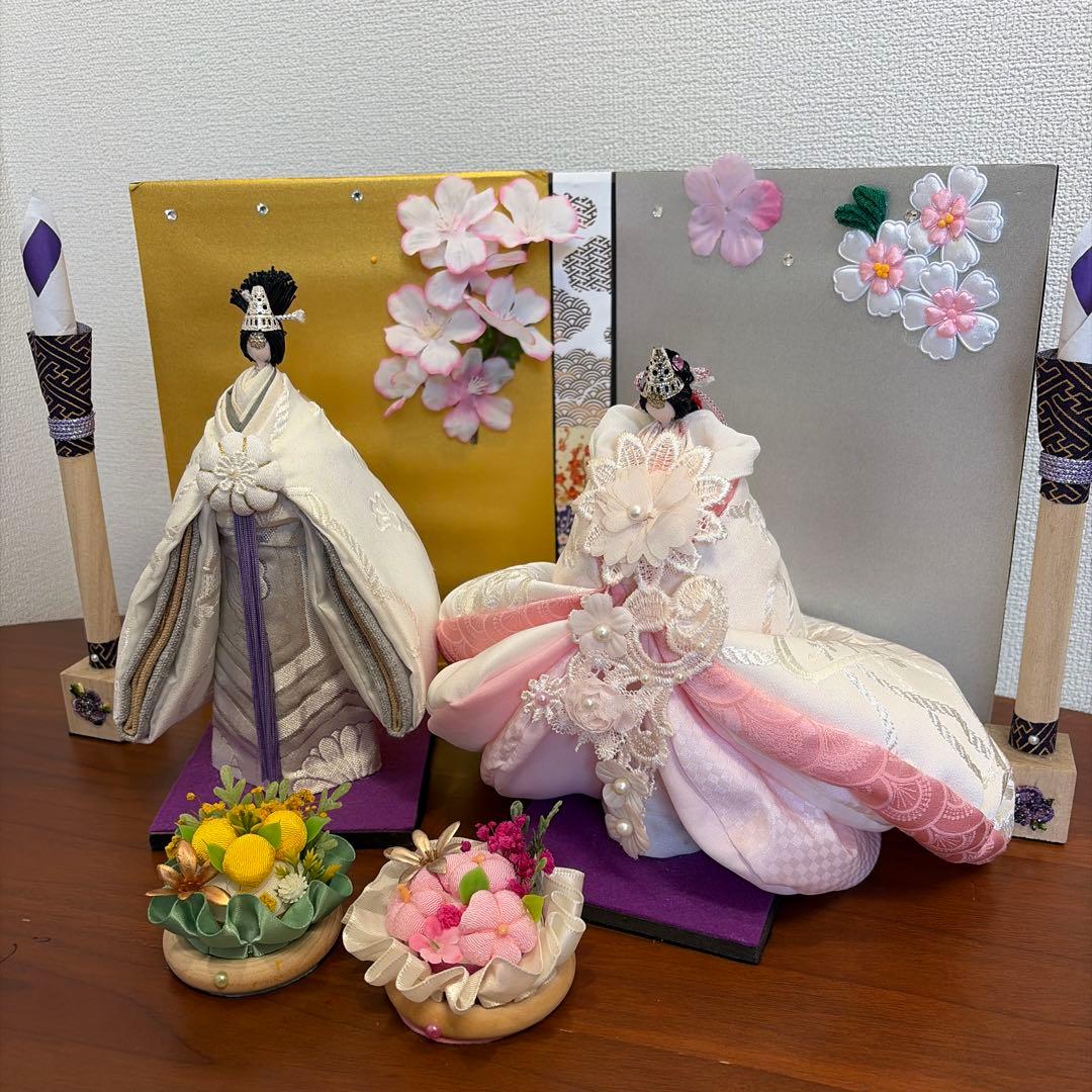 おばぁの手作りおひなさま　立ち雛ふんわり白1