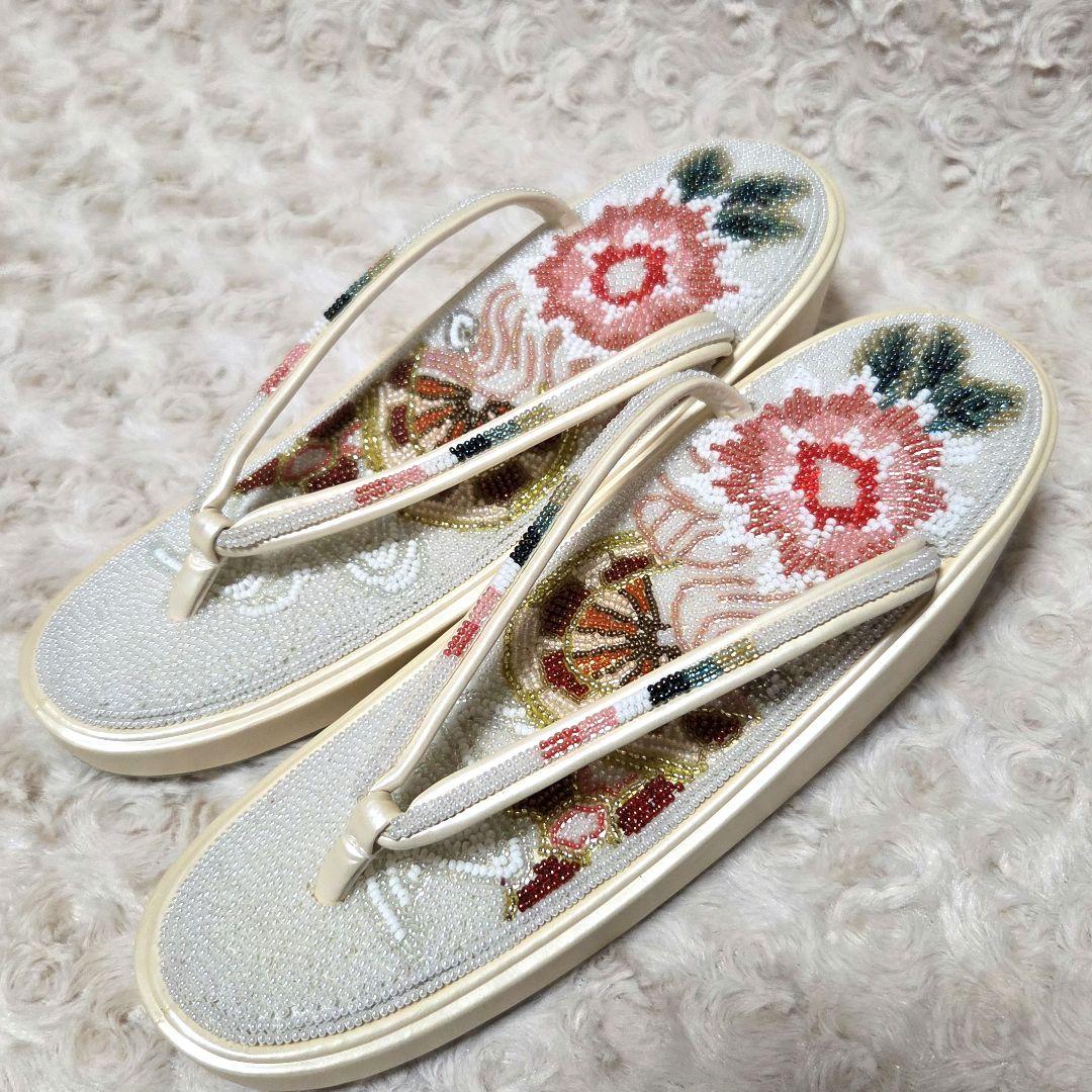 和装ビーズバッグと草履のセット　レトロ