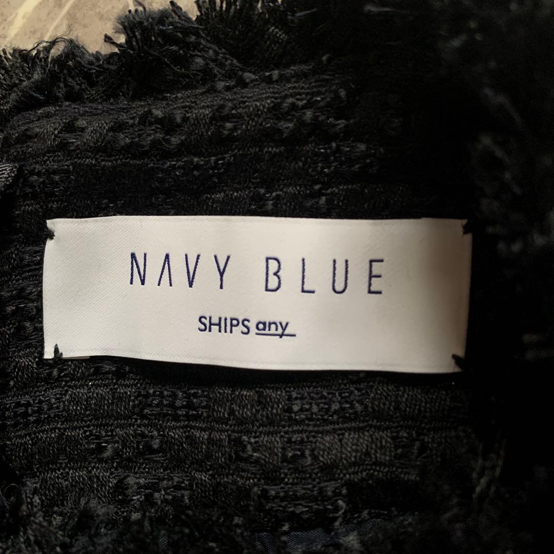 【美品】　SHIPS any NAVY BLUE スラブツイードワンピース　紺