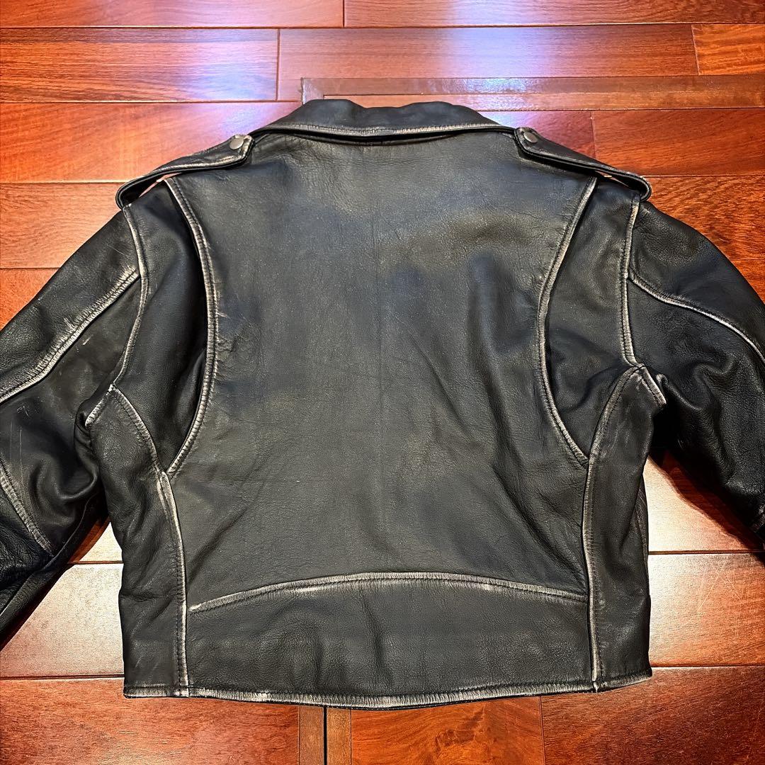 90s ダブル ライダース 牛革 ブラック 黒 ビンテージ フェード 古着 L