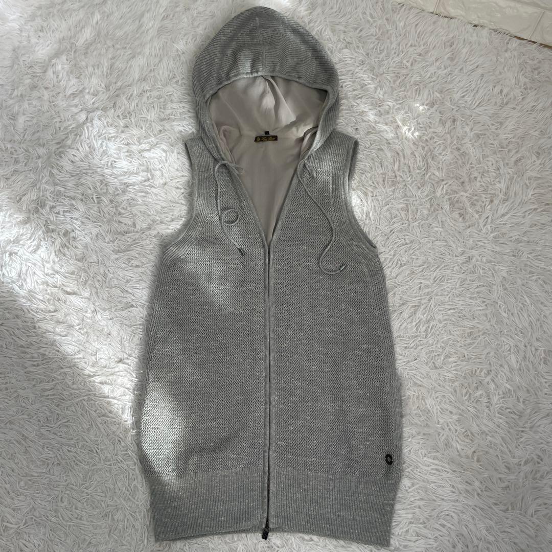 Loropiana/ロロピアーナ、ジレ、ベスト、ニット、ロング、フード付き、38