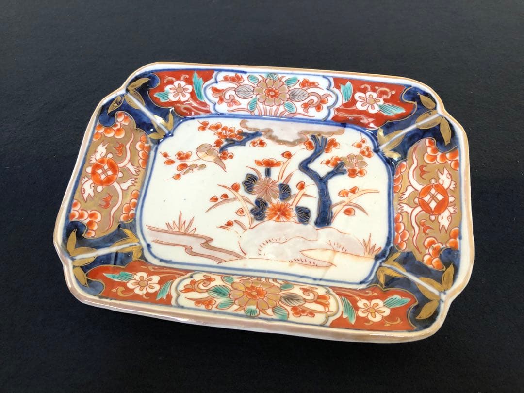 割引❗️《R》伊万里 金彩色絵 花鳥文様 長皿5客 木箱　250725F1