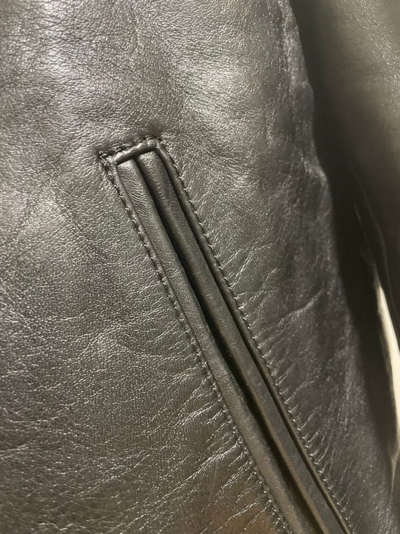 馬革、黒レザージャケット ジッパー前開き