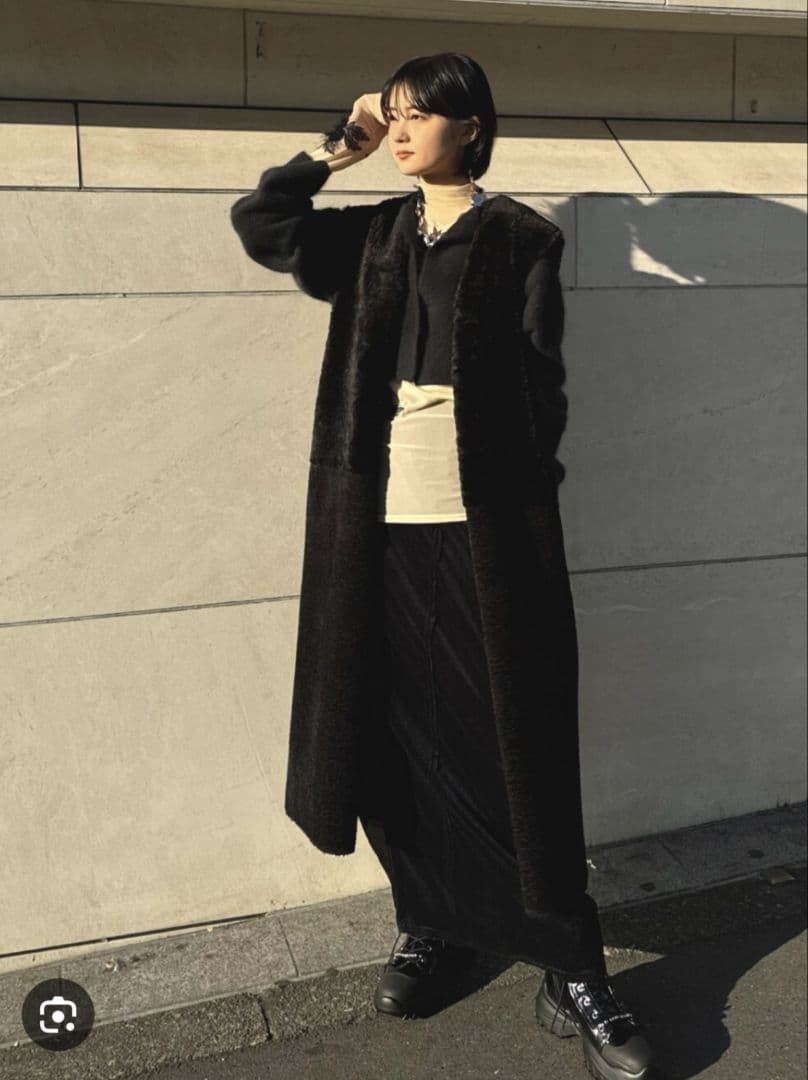 Ameri　FABRIC BLOCKING LONG BOA VEST