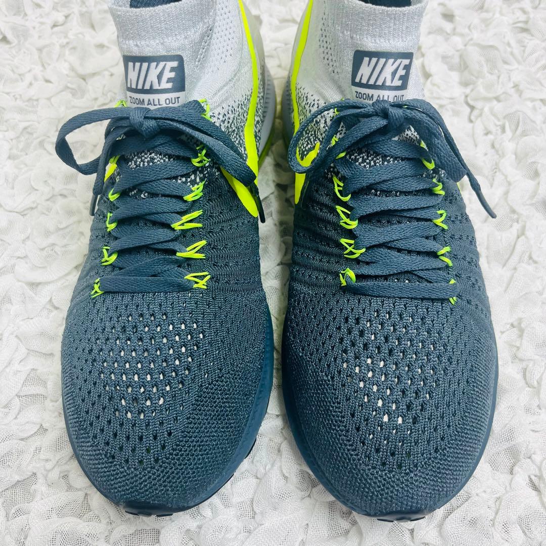 ナイキNIKEフライニットレーサー27.5完売品ランニングシューズマラソン蛍光