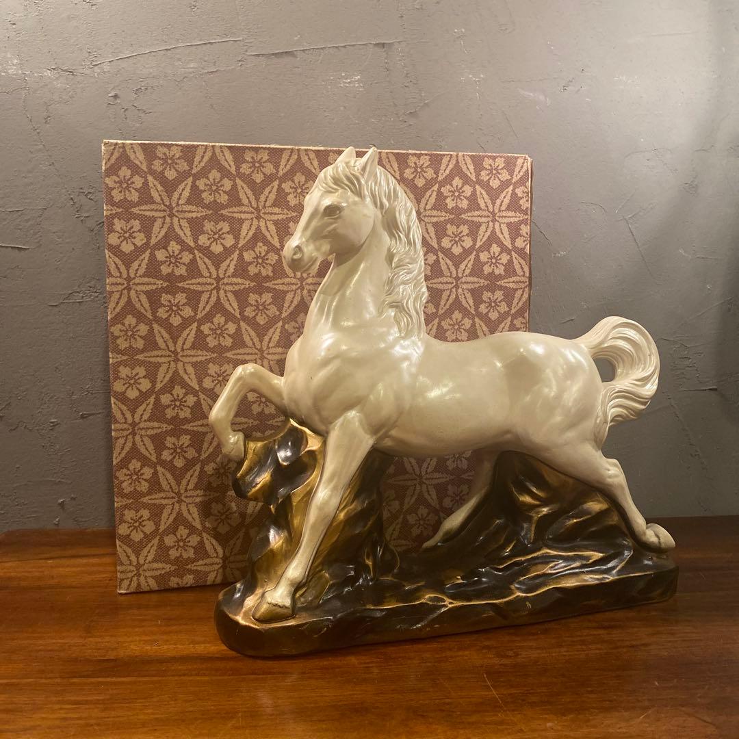 常滑焼 赤倉陶園 白馬置物 白パール 美品 オブジェ 箱付き 昭和レトロ