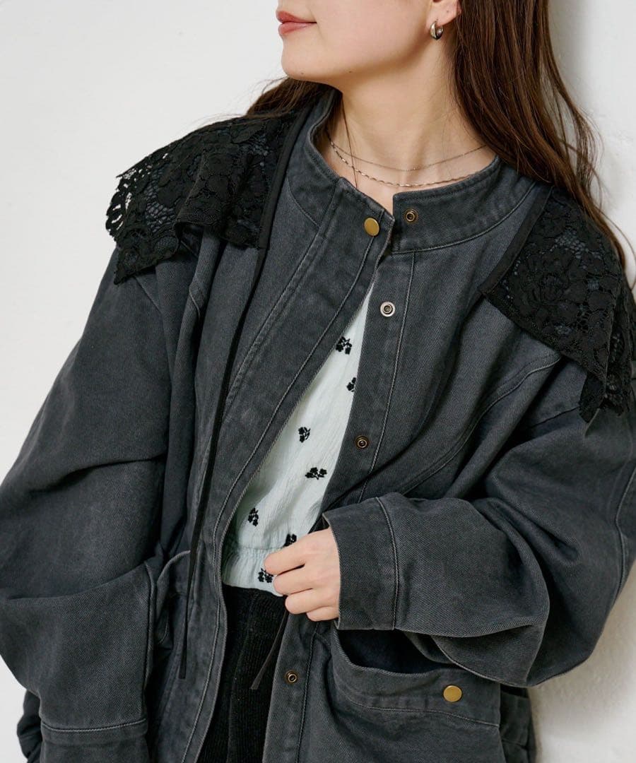 【新品】 Kastane カラーツイルレース付きジャケット カスタネ ブラック