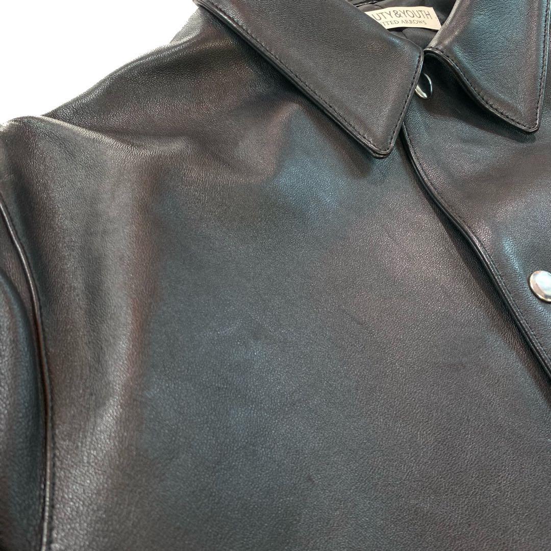 美品 BEAUTY&YOUTH セミベジタブル レザートラッカーJKT 羊革
